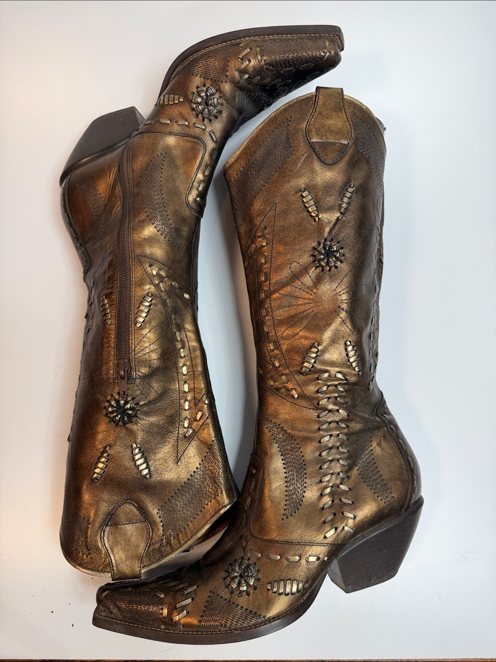 BCBG Metallic Brown Embellished Western Heeled Boots-please read notes